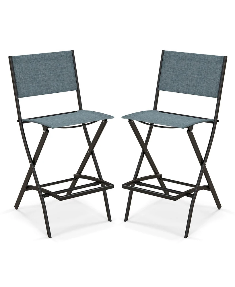 Sugift Folding Bar Stools Set of 2 Backrest Humanized Footrest