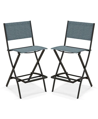 Sugift Folding Bar Stools Set of 2 Backrest Humanized Footrest