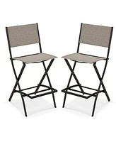 Sugift Folding Bar Stools Set of 2 Backrest Humanized Footrest