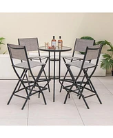 Sugift Outdoor Folding Bar Height Stool Set of 4 with Metal Frame and Footrest