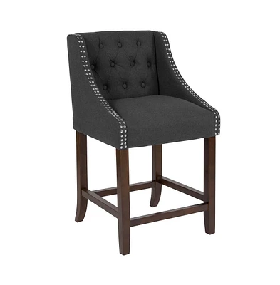 Merrick Lane Hadleigh Upholstered Counter Stool 24" High Transitional Tufted Counter Stool With Accent Nail Trim