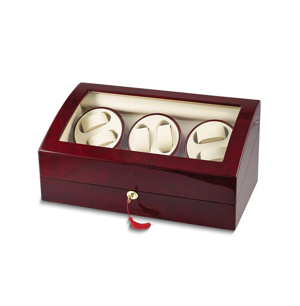 Diamond2Deal High Gloss Red Burlwood Finish Acrylic Window Locking Watch Winder