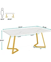 Tribesigns Modern Gold Computer Desk: 55 Inches White and Gold Home Office Desk with Metal Legs, Faux Marble Study Writing Table for Small Spaces, Sim