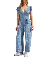 Cupshe Women's Blue Ditsy Flutter Sleeve Wide Leg Jumpsuit