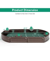 Sugift 6 Feet Kids Oval Sandbox with Built-in Corner Seat and Bottom Liner