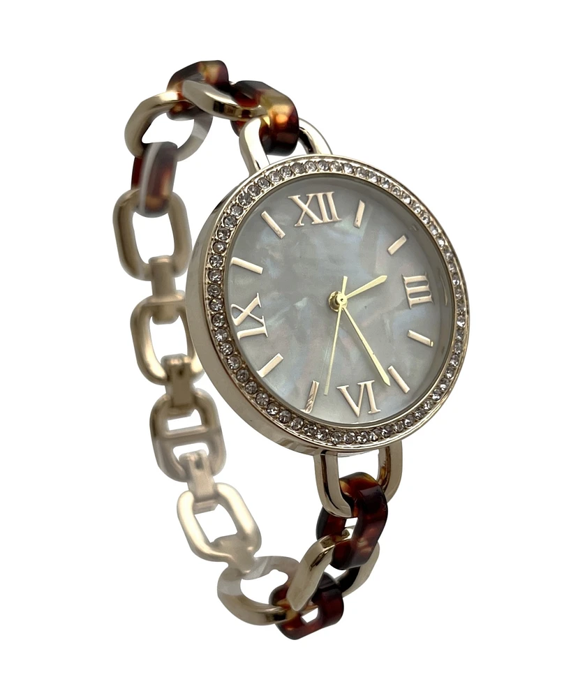 Olivia Pratt Bracelet Style Metal and Tortoise Women Watch