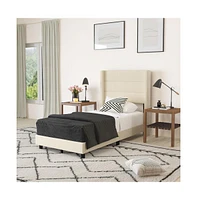 Percy Modern Platform Bed With Padded Channel Stitched Upholstered Wingback Headboard