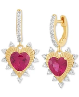 2-Pc. Set Lab Grown Ruby (4-1/5 ct. t.w.) & Lab Grown White Sapphire (5/8 ct. t.w.) Heart Pendant Necklace & Matching Drop Earrings in 14k Gold-Plated