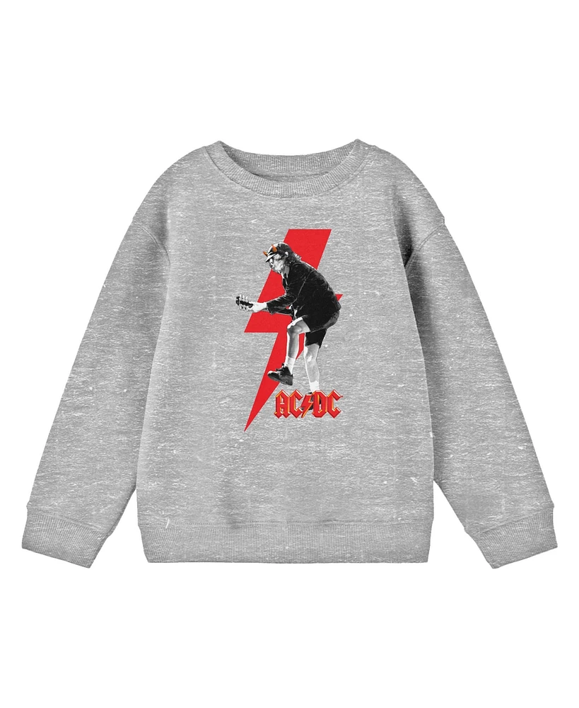 Ac/Dc Boys Acdc Monochrome Angus Young Red Lightning Youth Athletic Heather Gray Crew Neck Tee