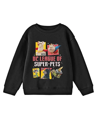 Dc Comics Boys League of Super Pets Characters and Title Logo Youth Black Crew Neck Sweatshirt