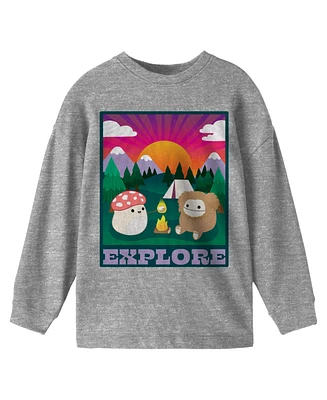 Squishmallows Boys Explore Crew Neck Long Sleeve Gray Youth Tee