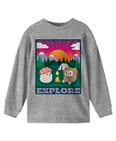 Squishmallows Boys Explore Crew Neck Long Sleeve Gray Youth Tee