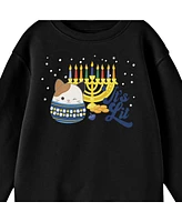 Squishmallows Boys Cameron the Cat Hanakkuh "It's Lit" Youth Black Long Sleeve Tee