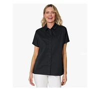 Stella Carakasi Women's Short Sleeve Button Front Cotton Poplin Fresh Start Shirt