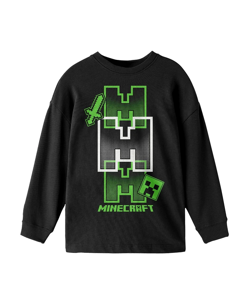 Minecraft Boys Icon Repeated Black Long Sleeve Shirt