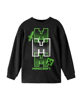 Minecraft Boys Icon Repeated Black Long Sleeve Shirt