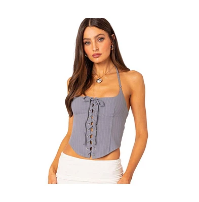 Edikted Women's Lace Up Pinstripe Corset Top