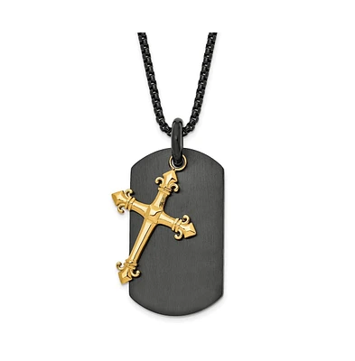 Chisel Black and 2 Piece Cross and Dog Tag Box Chain Necklace