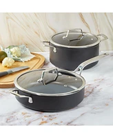 BergHOFF Essentials 4Pc Non-stick Hard Anodized Simmer Set With Glass Lids, Black