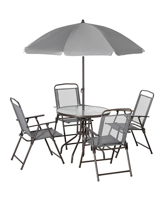 Outsunny 6 Piece Fabric Patio Dining Set for 4 with Umbrella, Gray