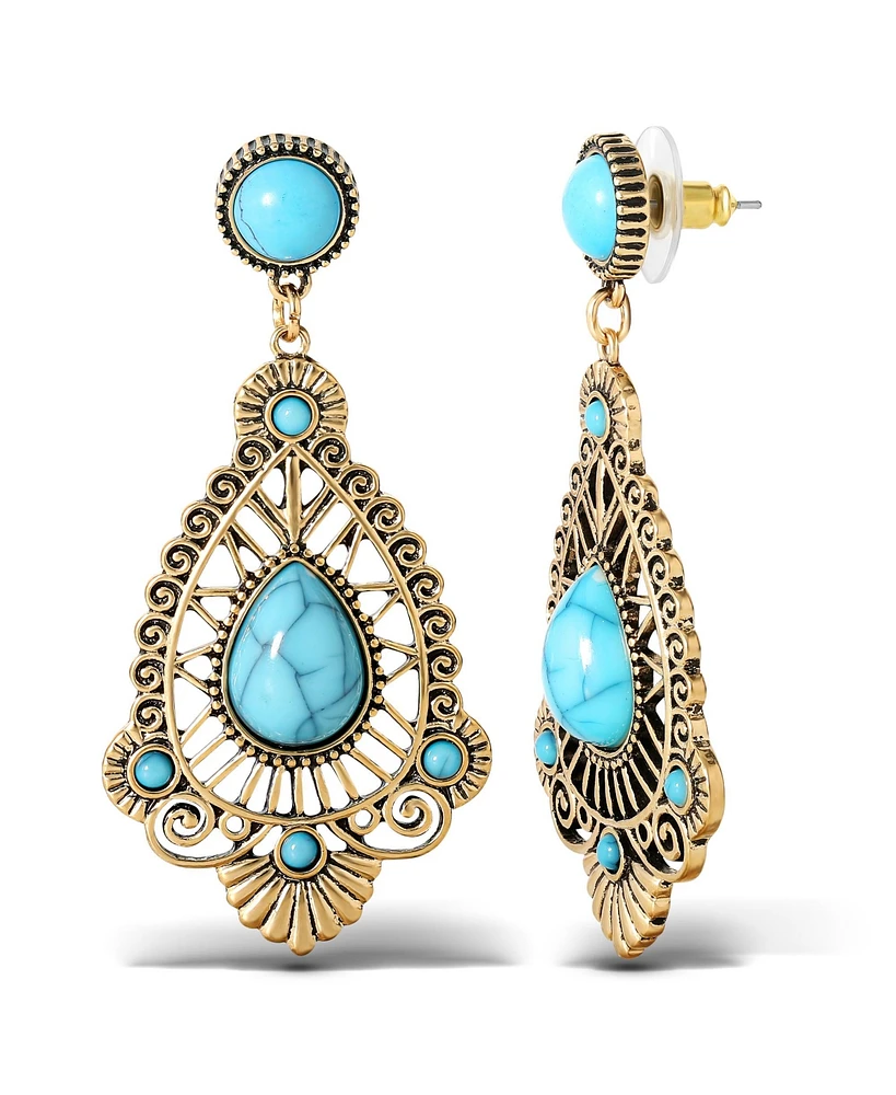 Jessica Simpson Women's Turquoise Stone Filigree Earrings