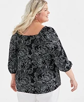 Style & Co Floral-Print Square-Neck Top