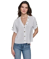 Karl Lagerfeld Paris Women's Embellished Short-Sleeve Top