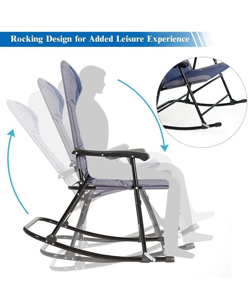 Sugift 3 Pieces Outdoor Folding Rocking Chair Table Set with Cushion