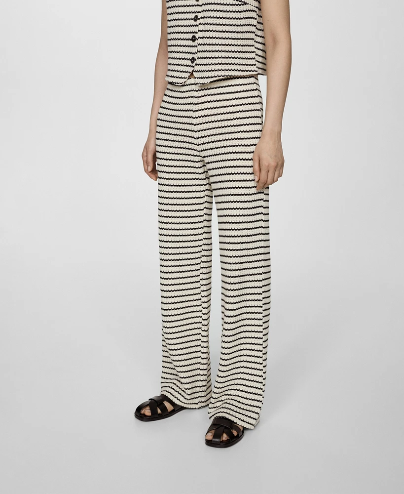 Mango Women's Crochet Striped Pants