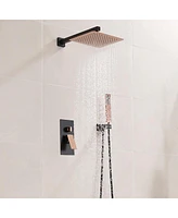 Mondawe 10" Wall Mounted Luxury Shower System Set with Handheld Spray, Rose Gold