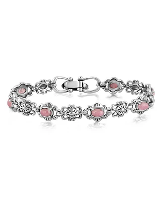 American West Jewelry Sterling Silver with Rhodonite Gemstone Women's Concha Link Bracelet, Small - Large