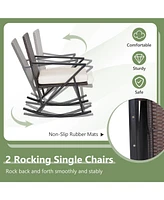 4 Pieces Rattan Patio Rocking Furniture Set with Loveseat and Coffee Table