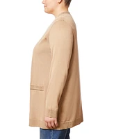 Melissa Paige Plus Cable-Knit-Trim Open-Front Cardigan