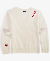 Charter Club Women's Cashmere Ribbed Heart-Embroidered V-Neck Sweater, Created for Macy's