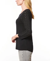 Melissa Paige Women's Wave-Knit Scoop Neck 3/4-Sleeve Sweater