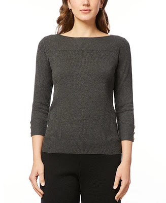 Melissa Paige Women's Boat-Neck Ribbed-Trim 3/4-Sleeve Sweater