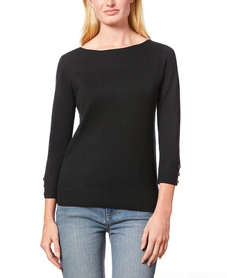 Melissa Paige Women's Boat-Neck Ribbed-Trim 3/4-Sleeve Sweater