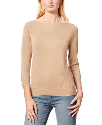 Melissa Paige Women's Boat-Neck Ribbed-Trim 3/4-Sleeve Sweater