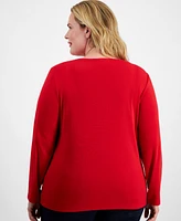 Holiday Lane Plus Penguin Play Long-Sleeve Top, Created for Macy's