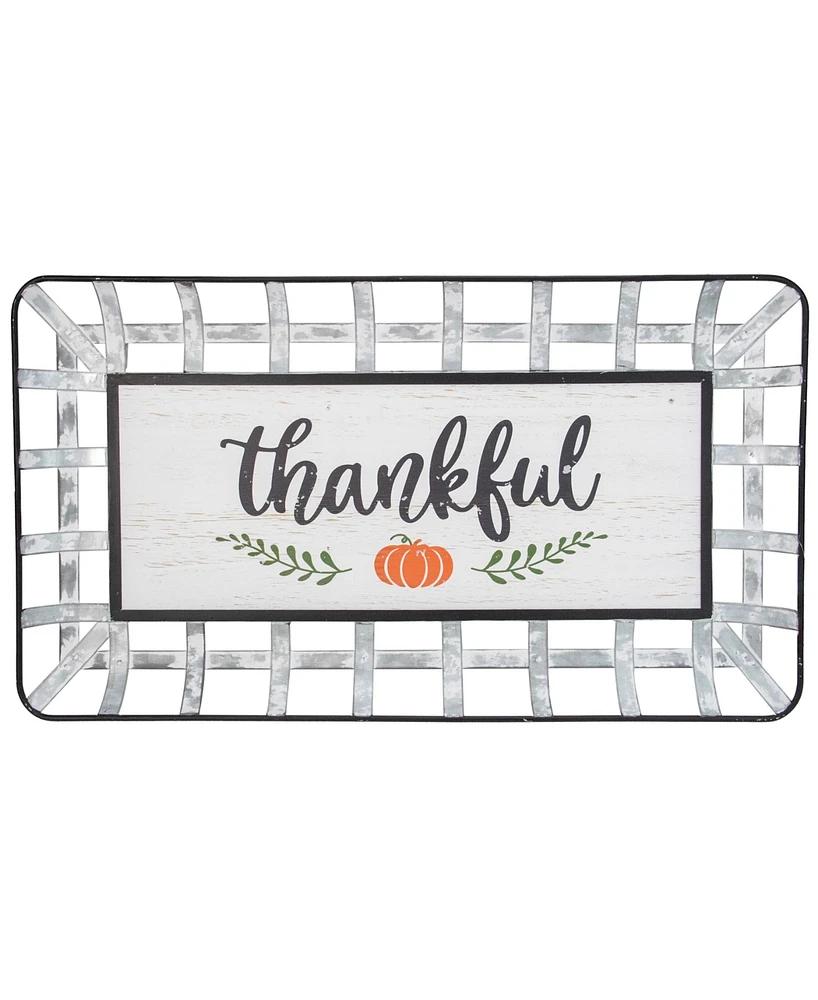 Northlight 24" Silver and White With a Pumpkin "Thankful" Rectangular Fall Serving Tray Sign