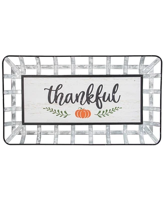 Northlight 24" Silver and White With a Pumpkin "Thankful" Rectangular Fall Serving Tray Sign