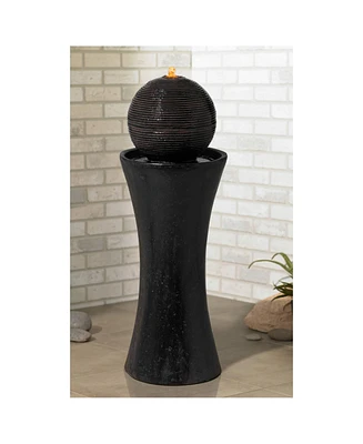 John Timberland Dark Sphere Modern Zen Outdoor Floor Water Fountain 30" High with Led Light Bubbler Pillar for Garden Patio Backyard Deck Home Lawn Po