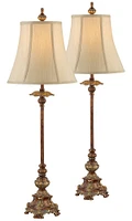 Regency Hill Juliette 36 1/2" Tall Skinny Large Buffet Traditional End Table Lamps Set of 2 Brown Light Bronze Finish Fabric Shade Living Room Bedroom