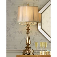 Barnes and Ivy Dubois Traditional French Country Console Table Lamp 37.25" Tall Antique Gold Crystal Chandelier Drum Shade Decor for Living Room Bedro