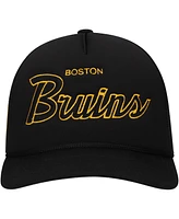 Mitchell Ness Men's Black Boston Bruins Script Side Patch Trucker Adjustable Hat