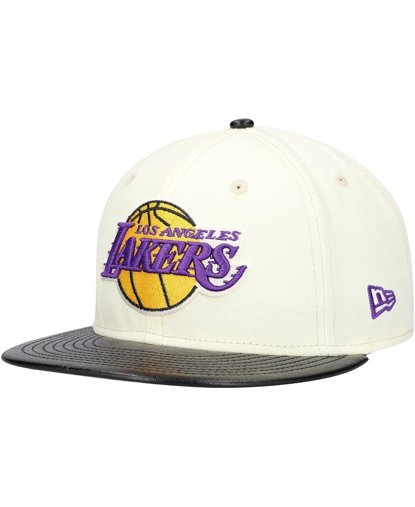 New Era Men's White/Black Los Angeles Lakers Faux Leather - Polyurethane Visor Two-Tone 59FIFTY Fitted Hat