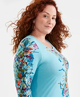 Jm Collection Plus Printed 3/4-Sleeve Top, Created for Macy's