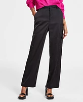 Dkny Jeans Women's Stretch Satin Cargo Wide-Leg Pants