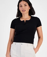 Calvin Klein Jeans Petite Notched-Neck Ribbed-Knit Top