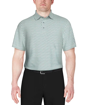 Pga Tour Men's Textured Short Sleeve Stretch Performance Geo Print Polo Shirt